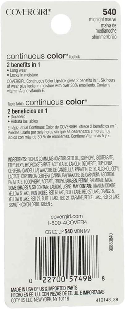 Continuous Color Lipstick - 540 Midnight Mauve by CoverGirl for Women - 0.13 oz Lipstick