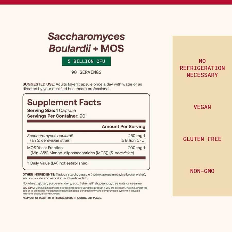 Jarrow Formulas, Saccharomyces Boulardii and MOS, 5 Billion, 90 Veggie Caps