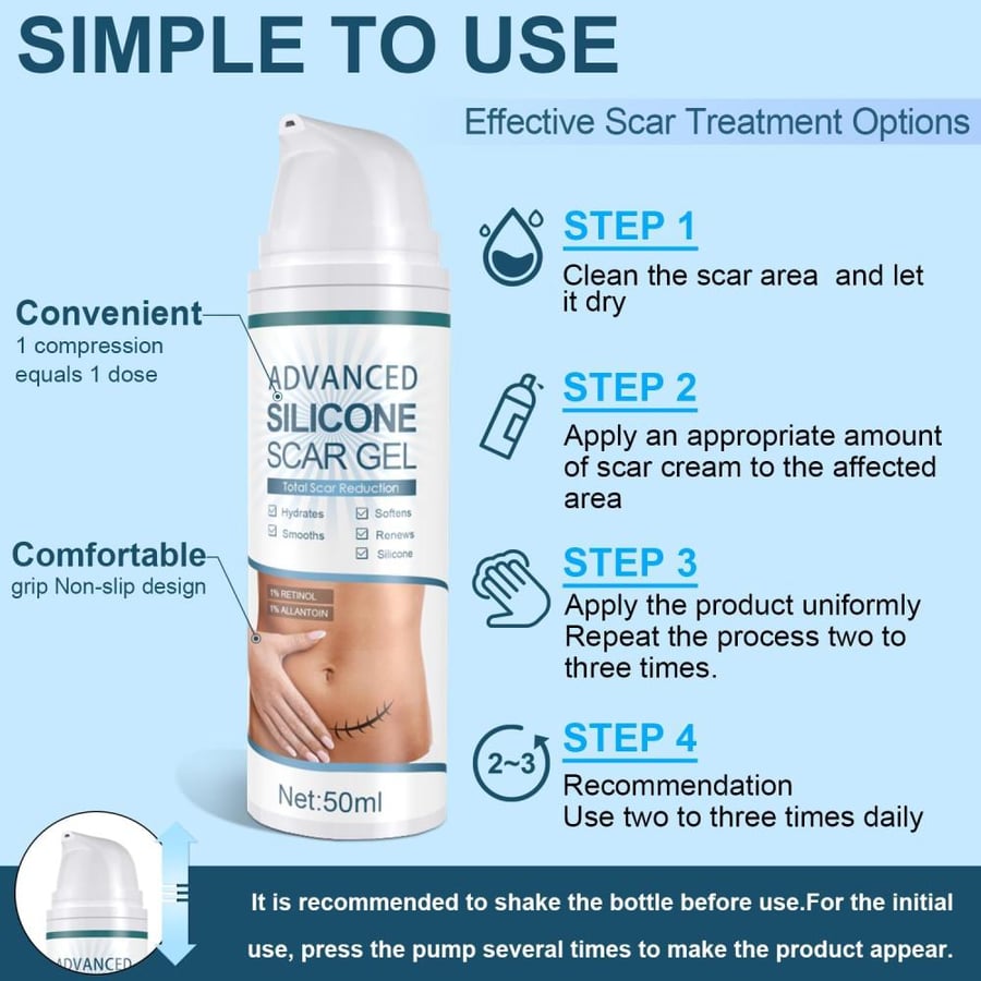 Advanced Scar Cream, Silicone Scar Gel, Treats Old and New Scars, Reduces the Appearance of Scars from, Body, Face, Stretch Marks, Surgical Scar, Keloids, Acne, Burns and More, 1.7 oz