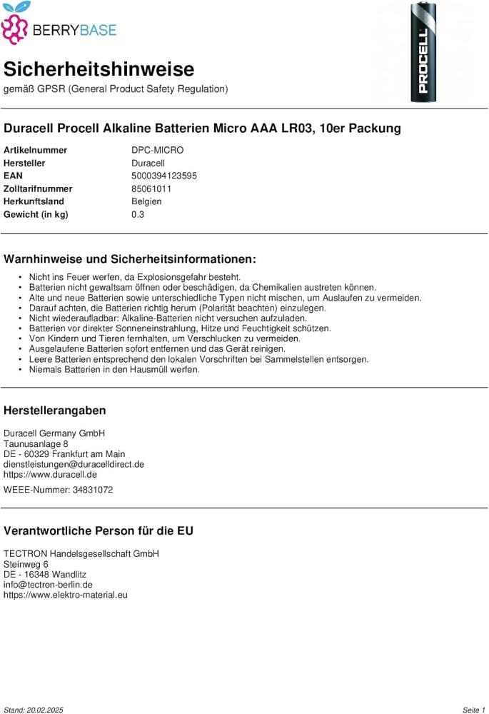 Duracell Industrial AAA | Box of 10 Batteries