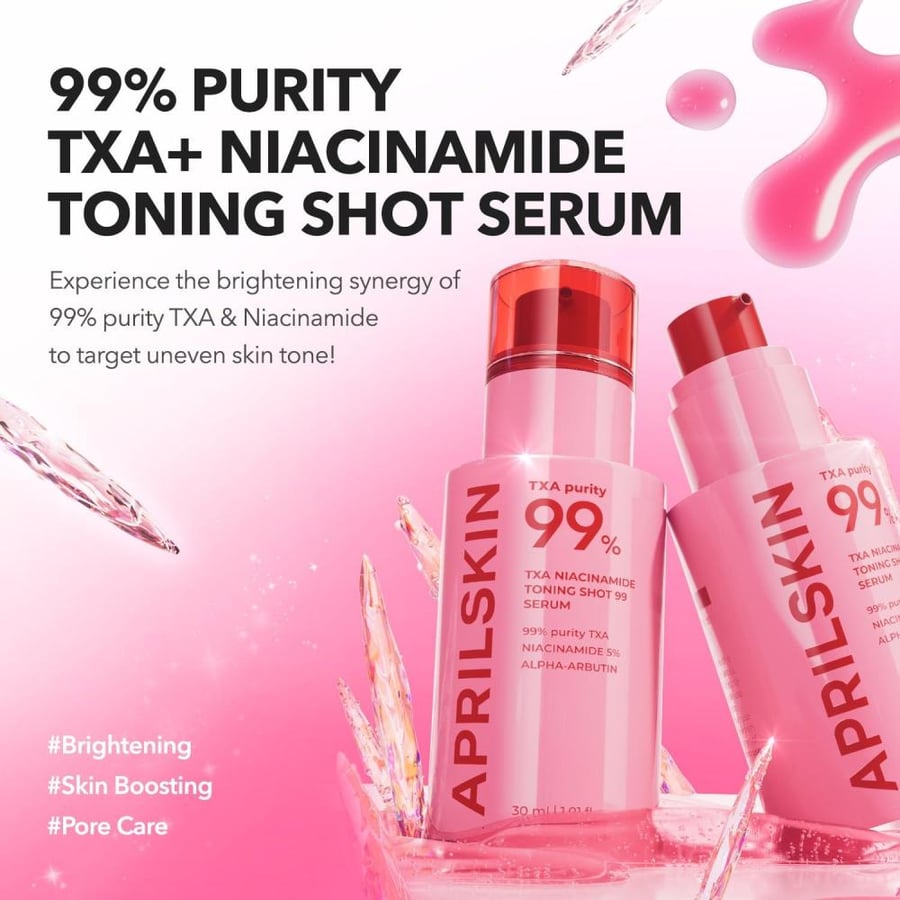 APRILSKIN TXA Niacinamide Toning Shot 99 Spicule Facial SerumSkin Booster Serum99% High-Purity Tranexamic Acid 3% + Niacinamide 5% for Uneven Skin Tone, Pore CareKorean Skin Care1.01 fl. oz.