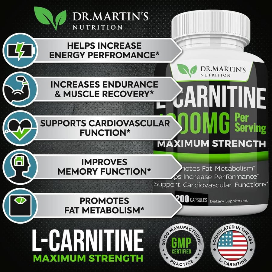 DR. MARTIN’S Extra Strength L-Carnitine Capsules (200 Pieces, 1000mg)