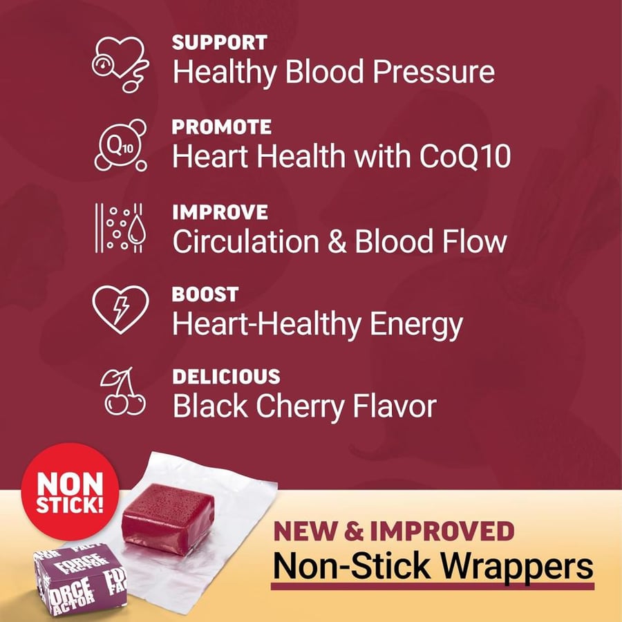 Force Factor, Total Beets® With CoQ10, Ultimate Heart Health, Black Cherry, 60 Superfood Soft Chews