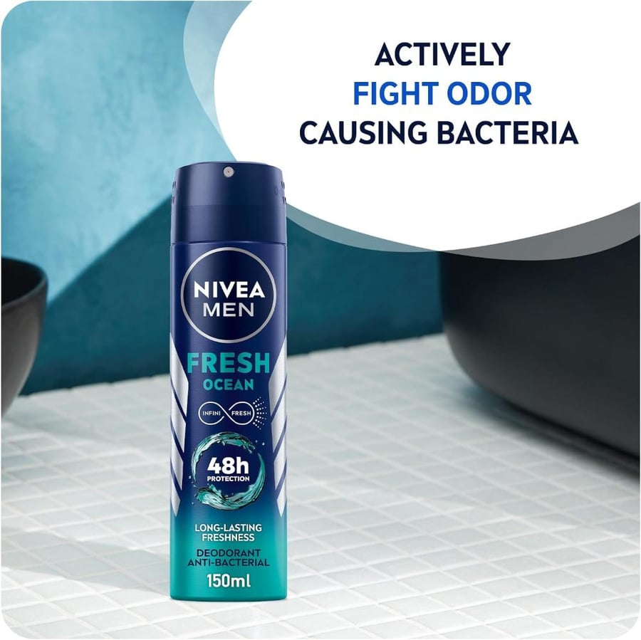 NIVEA MEN Deodorant Spray for Men, 48h Protection, Fresh Ocean Aqua Scent, 150ml