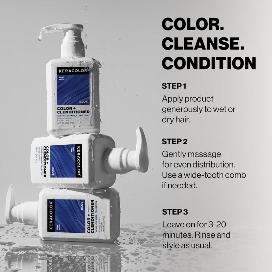 Keracolor Clenditioner BLUE Hair Dye - Semi Permanent Hair Color Depositing Conditioner, Cruelty-free, 12 Fl. Oz.