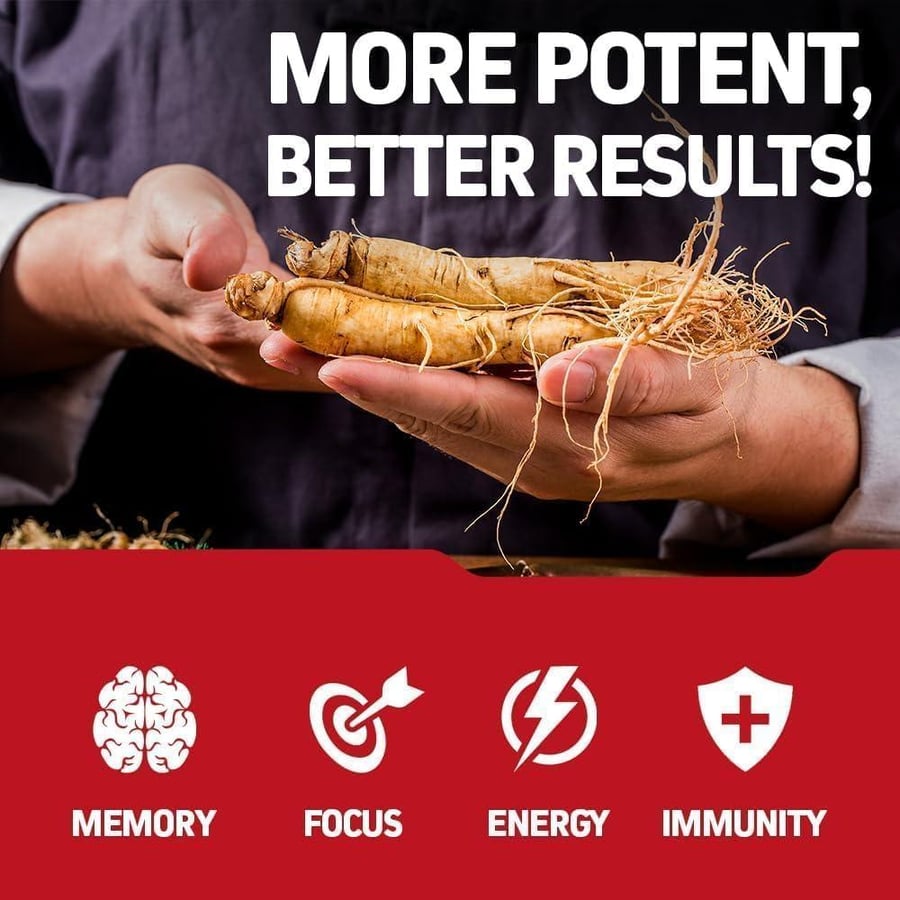 High Strength Korean Red Panax Ginseng Capsules 1500 mg Supplement -120 Vegan Pills High Ginsenosides Powder Extract to Boost Energy, Endurance, Mood, Performance