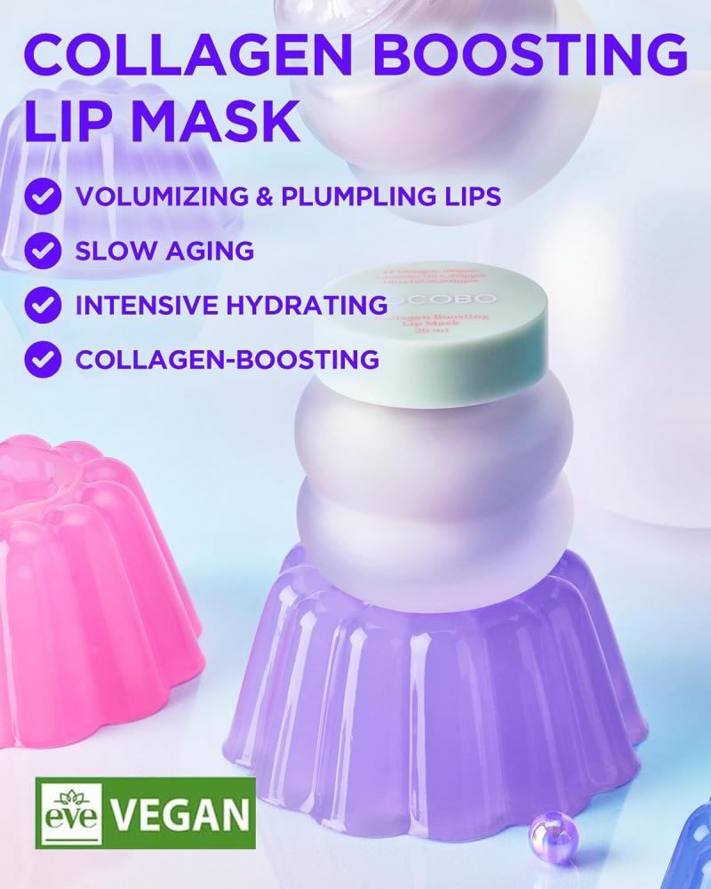 TOCOBO Collagen Boosting Lip Mask – Korean Overnight Lip Plumper Treatment with Fermented Collagen, Olive Oil & Lavender – Hydrating, Plumping, Exfoliating Balm for Smooth, Elastic Lips, 0.5 oz.