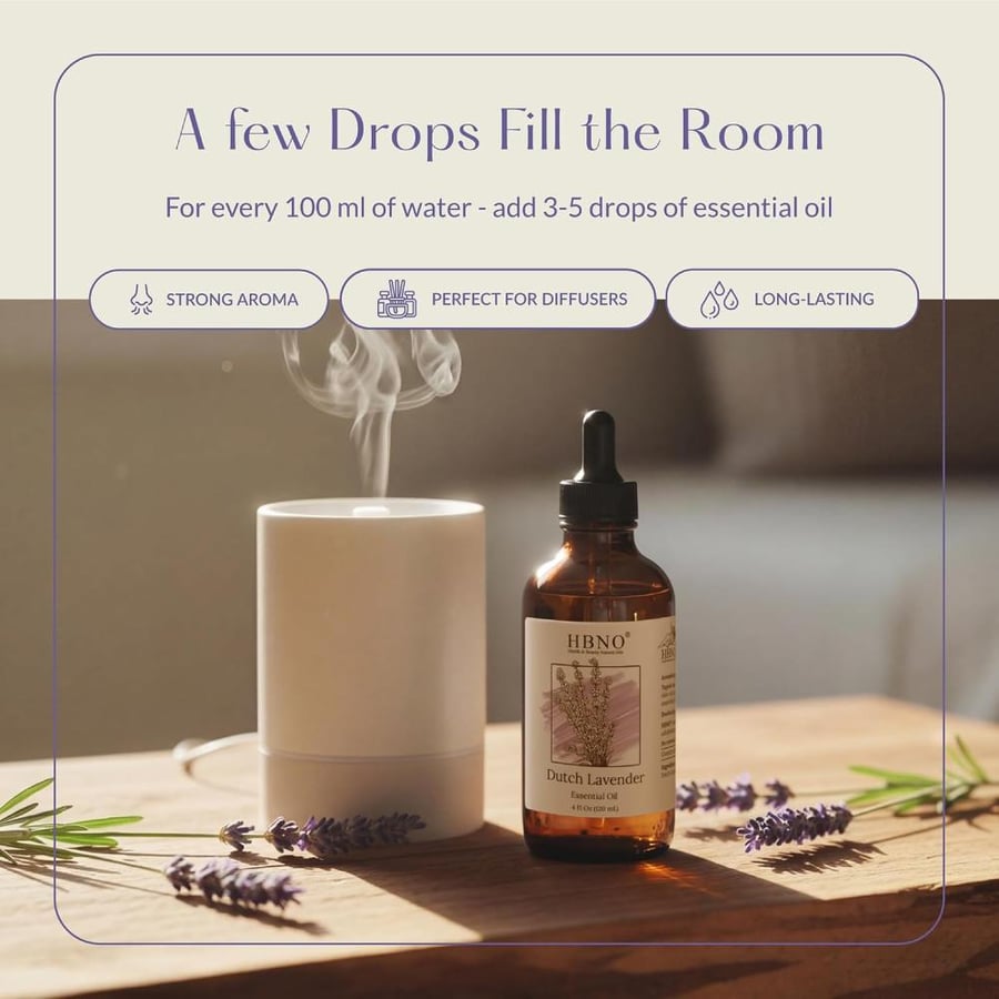 HBNO California Bottled Dutch Lavender Essential Oil 4 fl oz (120ml) - Natural Lavender Oil for Skin, Perfect for Cleaning, Aromatherapy, DIY & Diffuser - Lavender Oil Essential Oil
