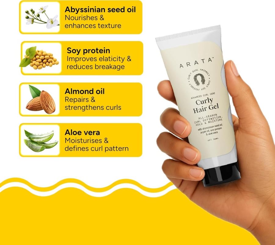 Arata Advanced Curl Care Curly Hair Gel (50 ML) | Abyssinian Seed Oil, Argan Oil, Soy Protein & Aloe Vera | All-Season Curl Definition & Soft, Natural Hold