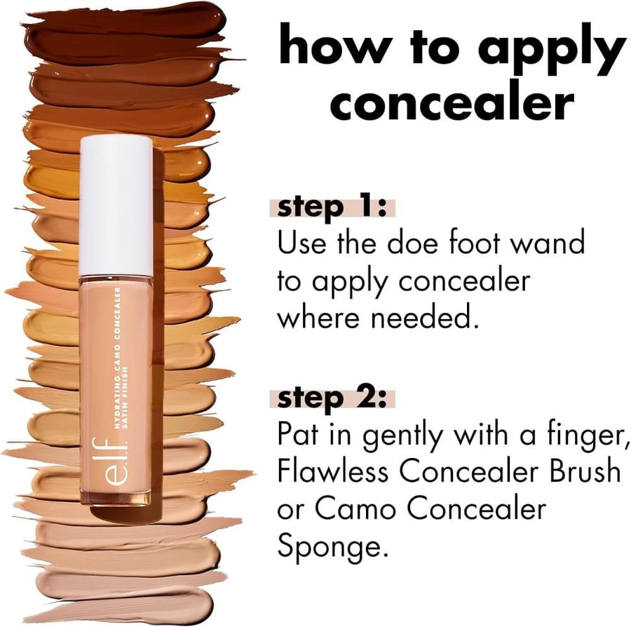 e.l.f. Hydrating Camo Concealer, Lightweight, Full Coverage, Long Lasting, Conceals, Corrects, Covers, Hydrates, Highlights, Fair Rose, Satin Finish, 25 Shades, All-Day Wear, 0.20 Fl Oz