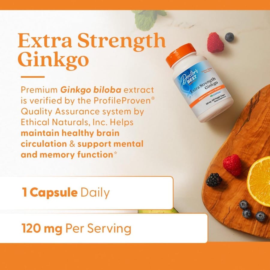 Doctor's Best Extra Strength Ginkgo Veggie Capsules (120mg, 360 Pieces)