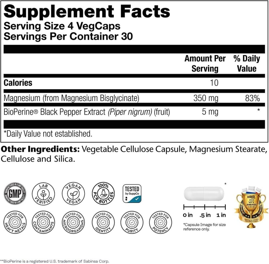 SOLARAY Magnesium Glycinate Capsules, Chelated Magnesium Bisglycinate w/BioPerine, Higher Absorption Magnesium Supplement - Bones, Muscles, Heart Support, Vegan, 275 Count (30 Servings, 120 VegCaps)