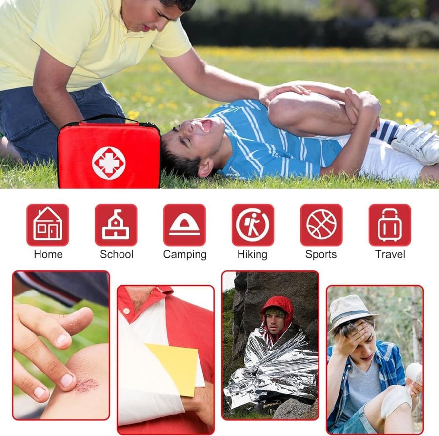1st Aid 300 PCS Compact First Kits Car Emergency First Supplies for Business Travel Survival Gear and Equipment Home First Kit Essentials for Car Outdoor Adventure, Red