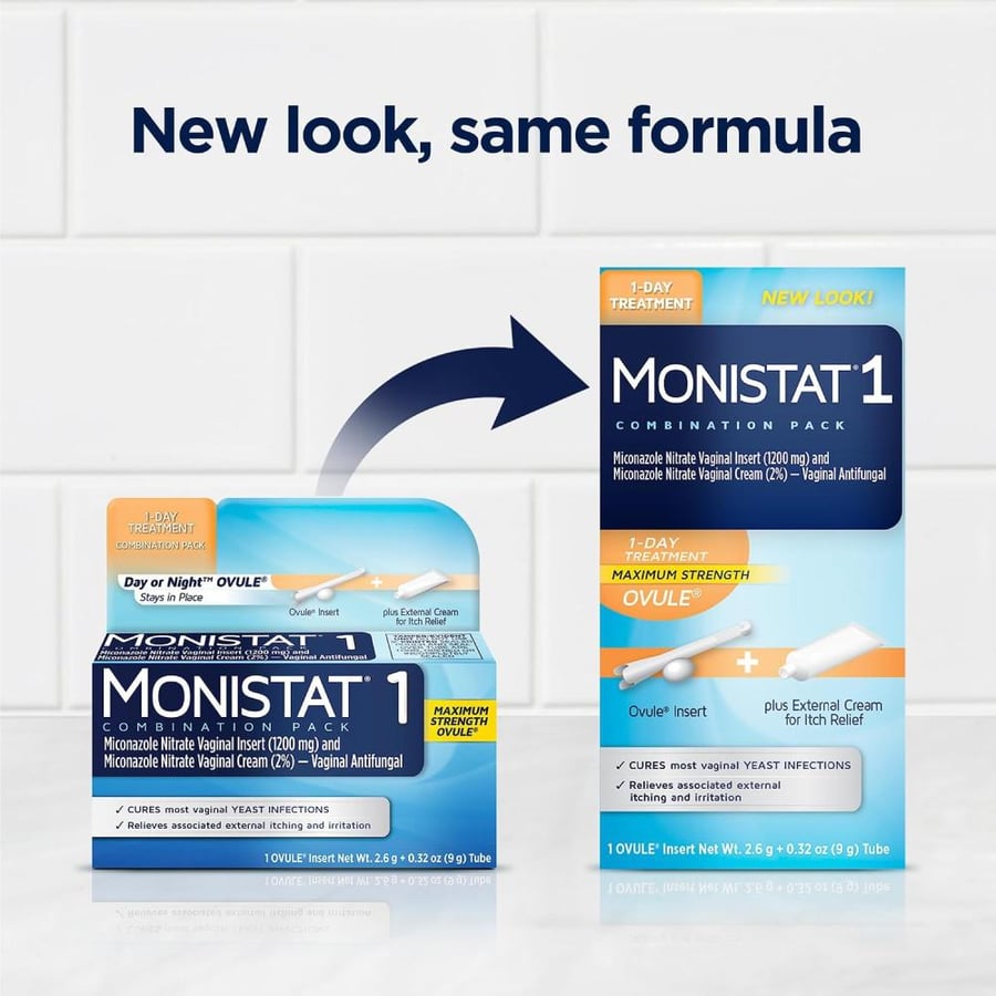 Monistat 1 Day Yeast Infection Treatment for Women, 1 Miconazole Ovule Insert & External Monistat Anti-Itch Cream Bundle