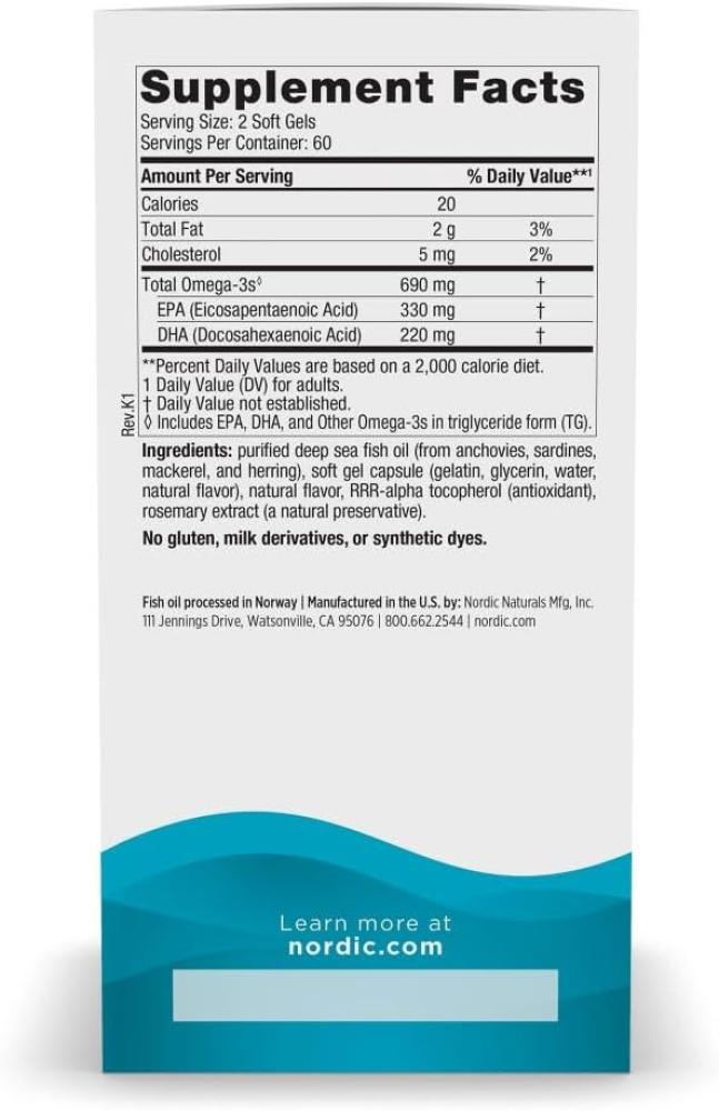 Nordic Naturals Omega-3 Lemon 120 Soft Gels (690 mg)