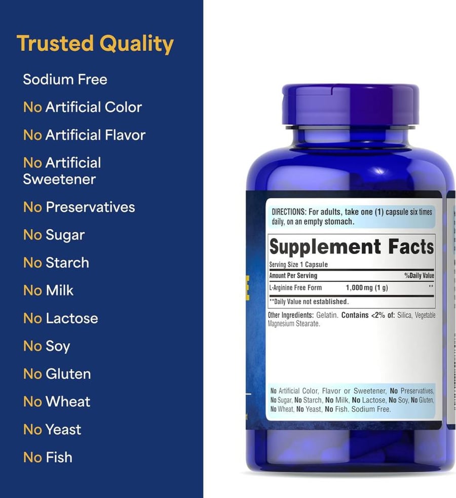 Puritan's Pride L-arginine 1000mg Free Form - 100 Rapid Release Capsules