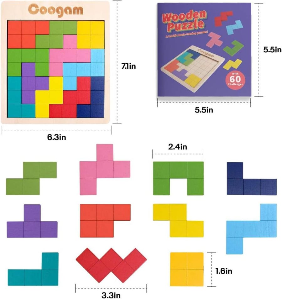 Coogam Wooden Tangram Puzzle Pattern Blocks for Kids & Adults