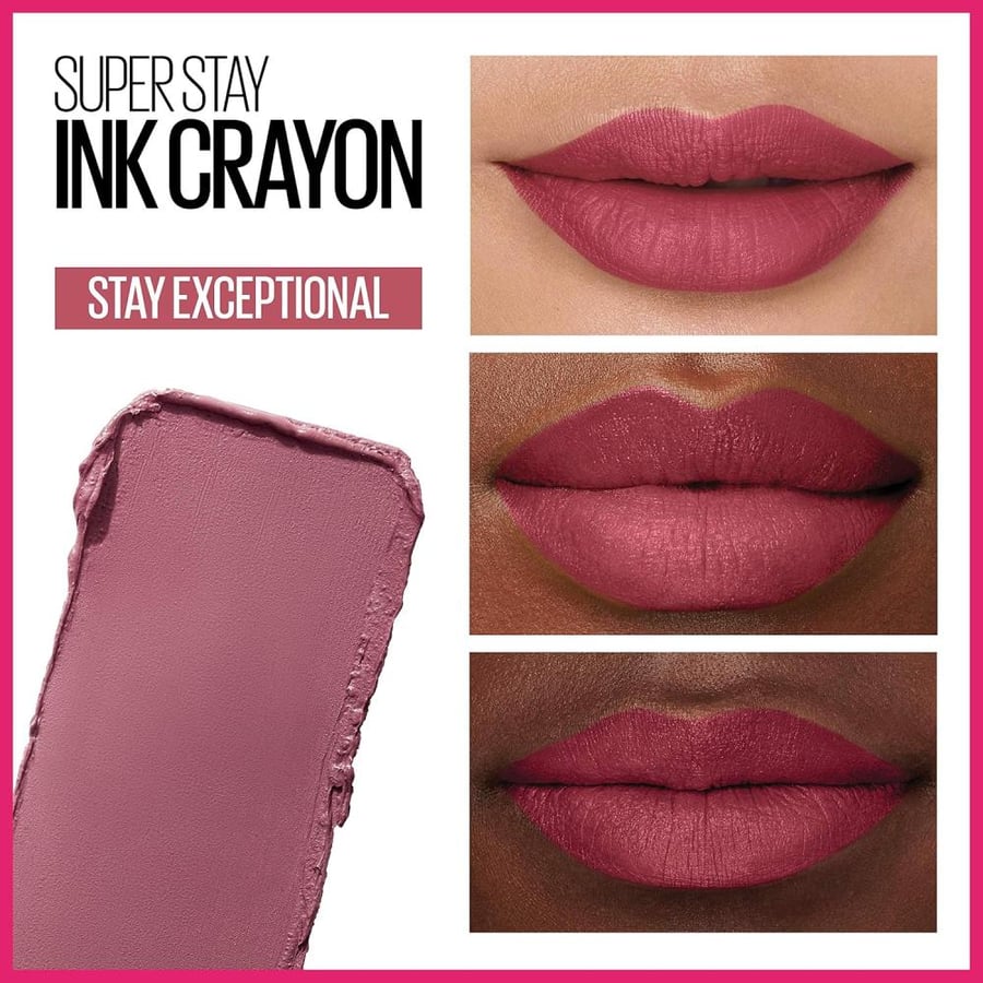 Maybelline New York Super Stay Ink Crayon Lipstick Makeup, Precision Tip Matte Lip Crayon with Built-in Sharpener, Longwear Up To 8Hrs, Stay Exceptional, Purple Beige, 1 Count
