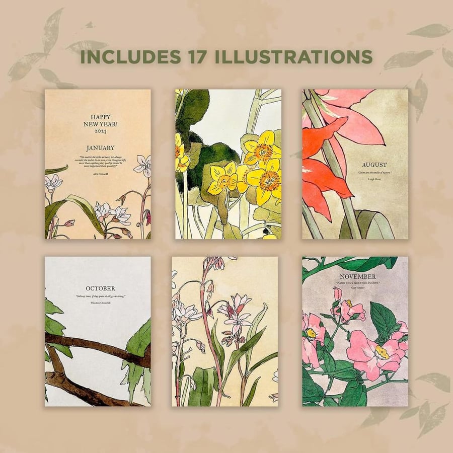 Kokonote Flowers By Hannah Borger Diary 2023 | 6.3 x 7.8 inches -16.5 x 20 cm | Academic Diary Week To View | With Stickers | Cute Stationery | 2023 Diary