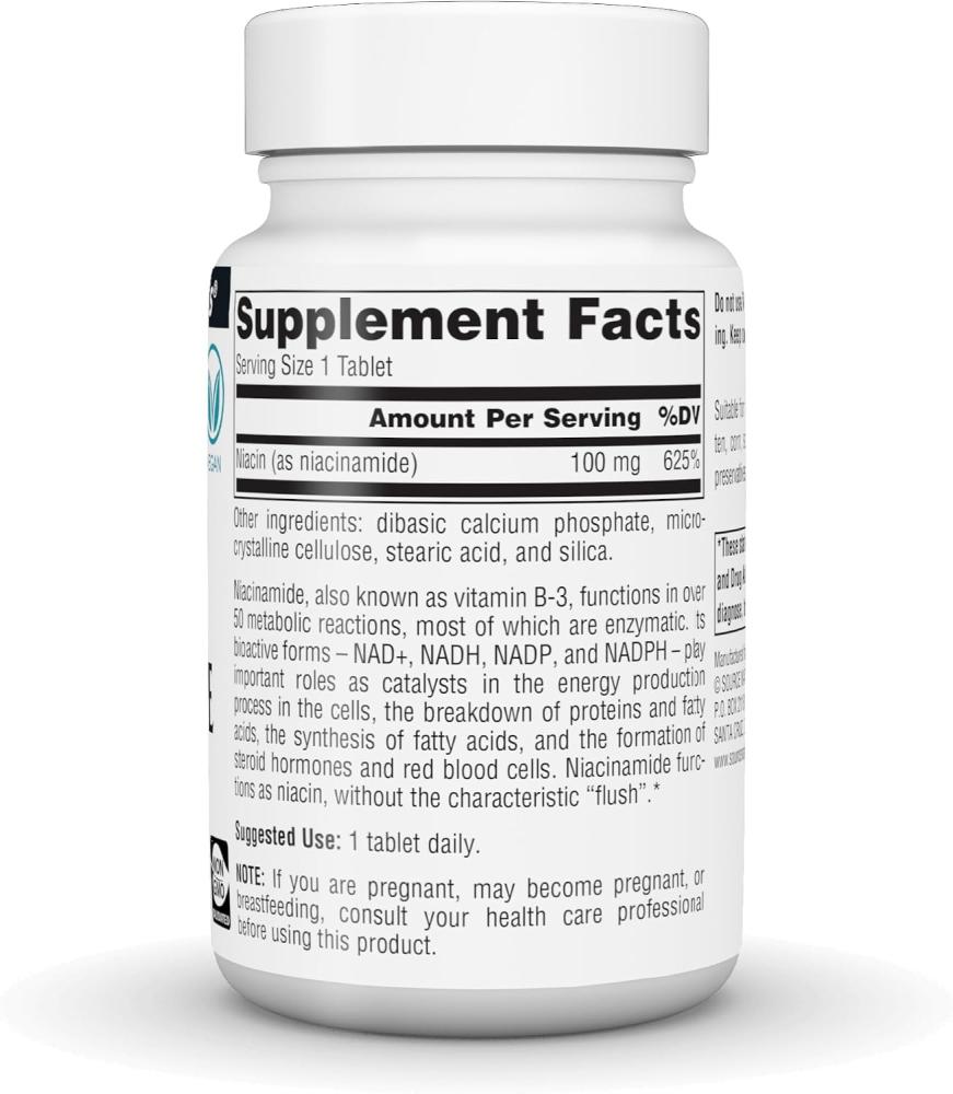 Source Naturals Niacinamide B-3, 100 mg Dietary Supplement - 250 Tablets