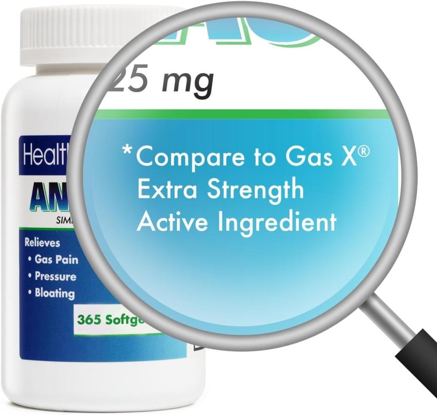 HealthA2Z® Gas Relief Simethicone | 125mg | Relieves from Stomach Discomfort and Gas | Anti Flatulence | Relieves Gas Fast and Bloating (365 Counts (Pack of 1))