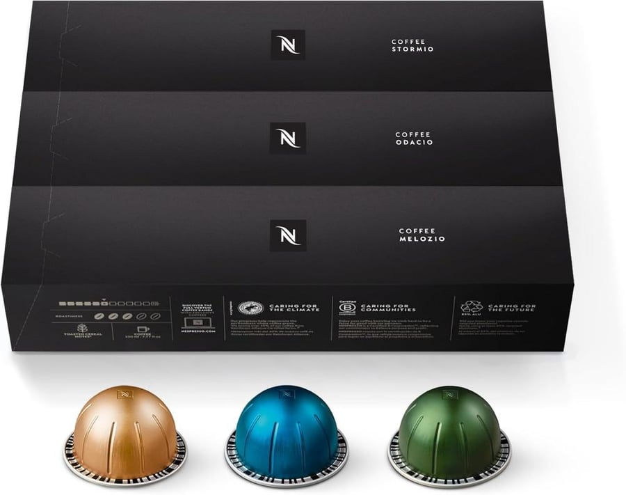 Nespresso Capsules VertuoLine, Medium and Dark Roast Coffee, Variety Pack, Stormio, Odacio, Melozio, 10 Count (Pack of 3)