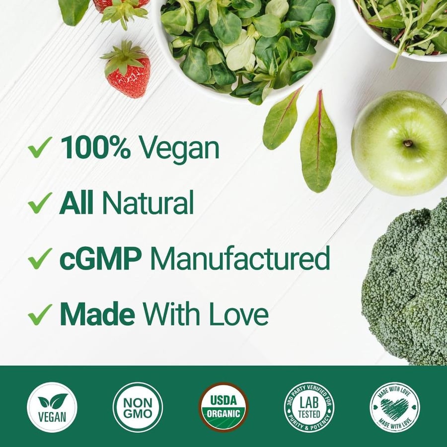 Super Greens | #1 Green Superfood Powder | 100% USDA Organic Non-GMO Vegan Supplement | 30 Servings | 20+ Whole Foods (Spirulina, Wheat Grass, Barley), Probiotics, Fiber & Enzymes (Original)
