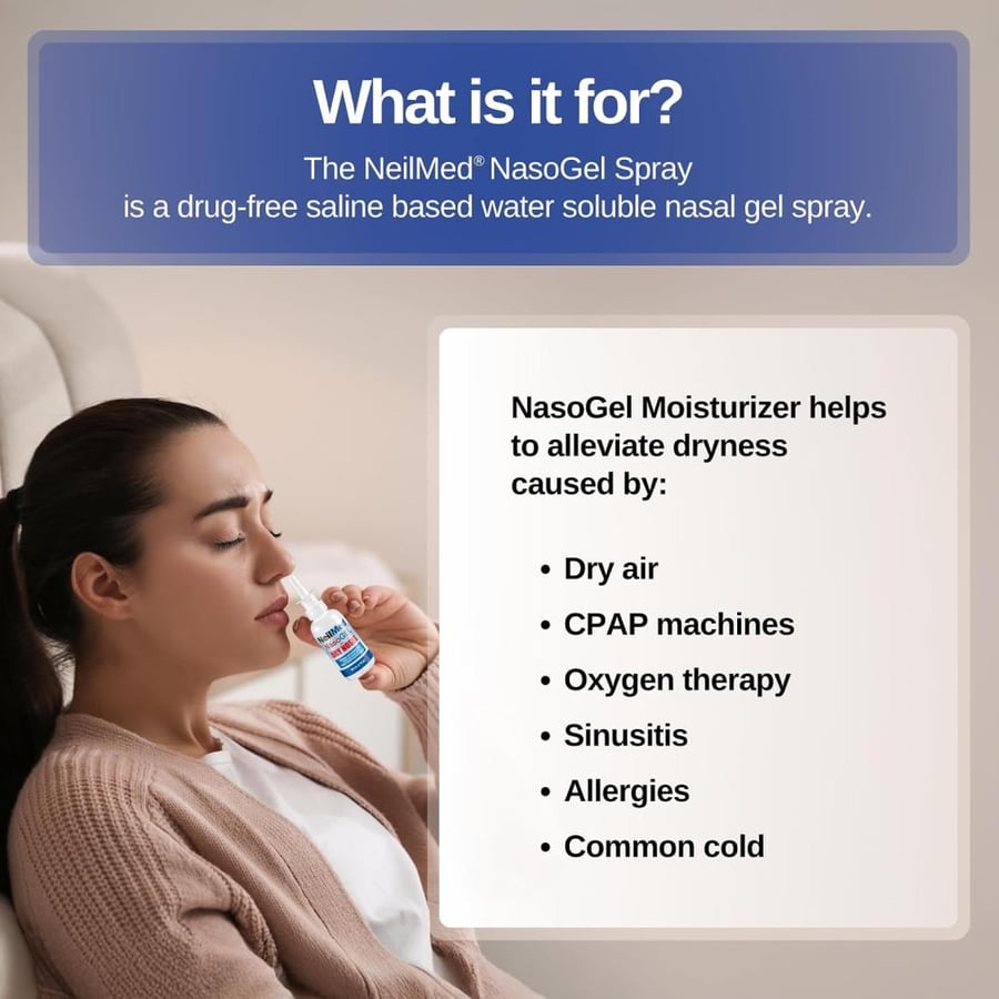 NeilMed NasoGel Drip Free Gel Spray for Dry Noses 30mL. Drug-Free Saline Based Water Soluble Nasal Gel Spray to Hydrate and lubricate Dry and Irritated Nasal passages (Pack of 2)