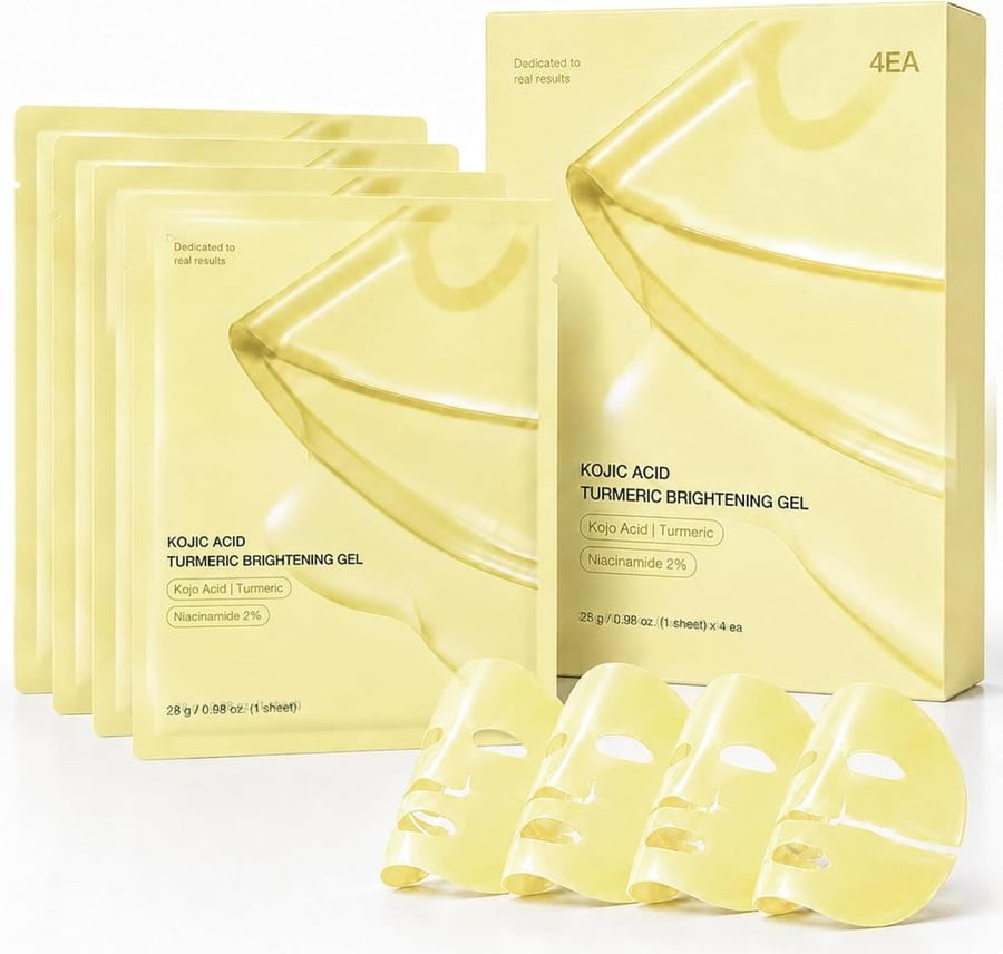 Kojic Acid Turmeric Brightening Gold Jelly Gel Mask 4EA| Overnight Face Mask Gel Formula for Glass Skin Glow | Deep Hydration, Firming and Skin Elasticity Care | Korean Beauty Face Mask 28g x 4 Sheets