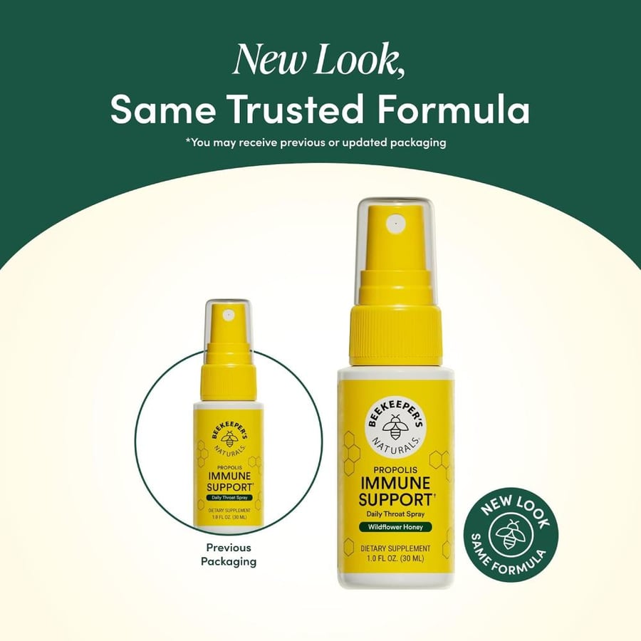 Propolis Throat Spray by Beekeeper's Naturals - 95% Bee Propolis Extract, Natural Immune Support & Sore Throat Relief - Antioxidants, Keto, Paleo, Gluten-Free (1.06 oz)(Pack of 1)