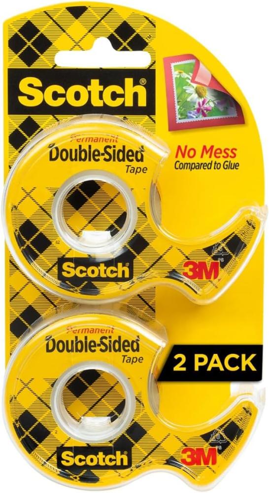 Scotch Double Sided Tape, Permanent, 1/2 in x 400 in, 2 Dispensers/Pack (137DM-2)