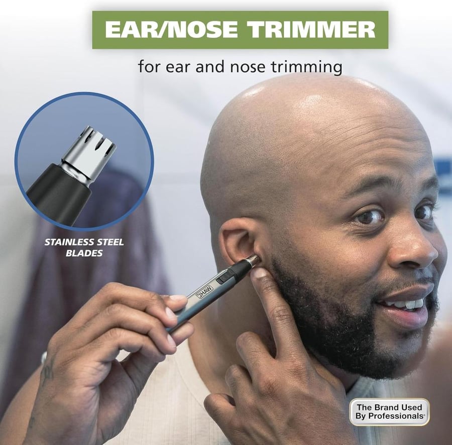 Wahl Micro Groomsman Personal Pen Trimmer & Detailer for Hygienic Grooming with Rinseable, Interchangeable Heads for Eyebrows, Neckline, Nose, Ears, & Other Detailing - 05640-600