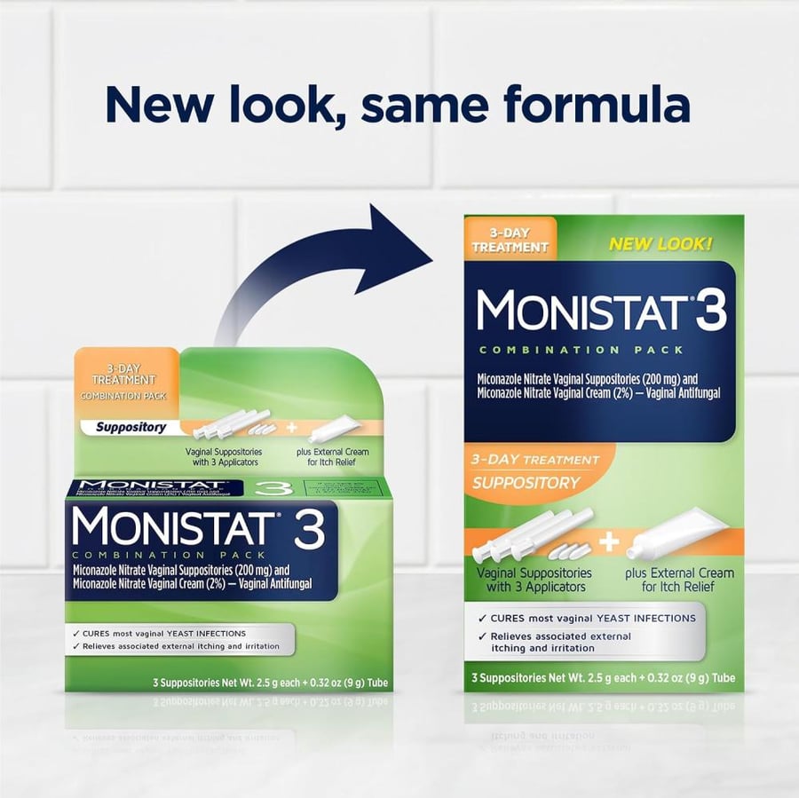 Monistat 3-Day Yeast Infection Treatment Suppositories + Itch Relief Cream, 7 Piece Set