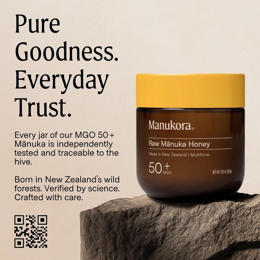 Manukora Raw Manuka Honey MGO 50+, New Zealand Honey, Non-GMO, 3rd-Party Tested, Glyphosate Residue Free Certified, 2000+ Natural Compounds, Traceable from Hive-to-Hand, Daily Wellness Support – 250g