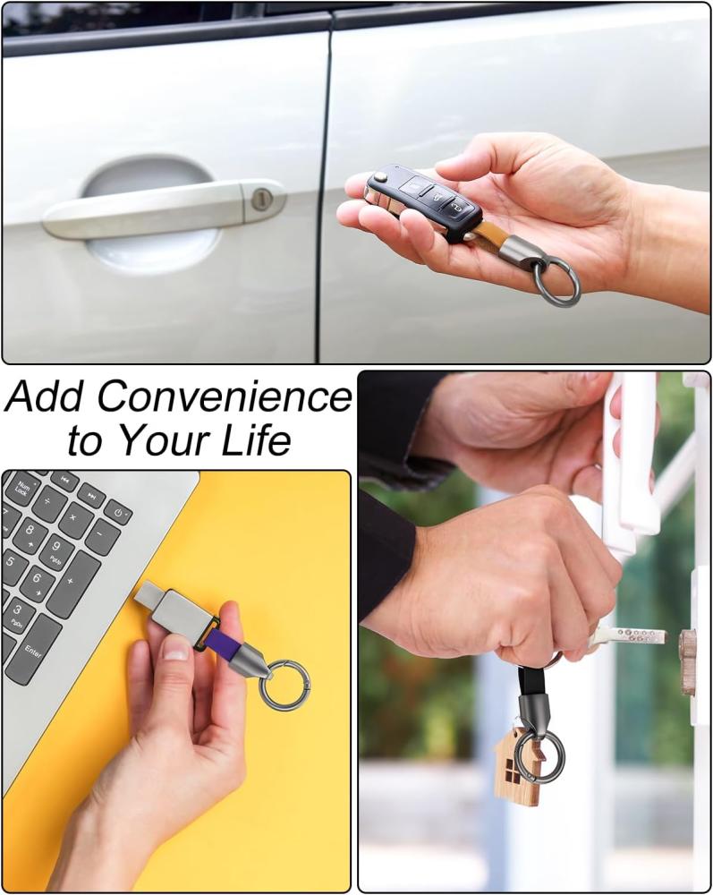 Car Key Chain Ring Clip, Universal Detachable Leather Car Keychain, Small Key Fob Accessory with O-Ring Keyrings