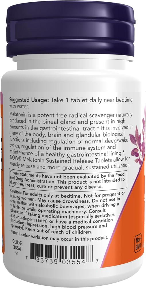 NOW Supplements, Melatonin 5 mg, Sustained Release, Formulated for a 4-Hour Release Period, 120 Tablets