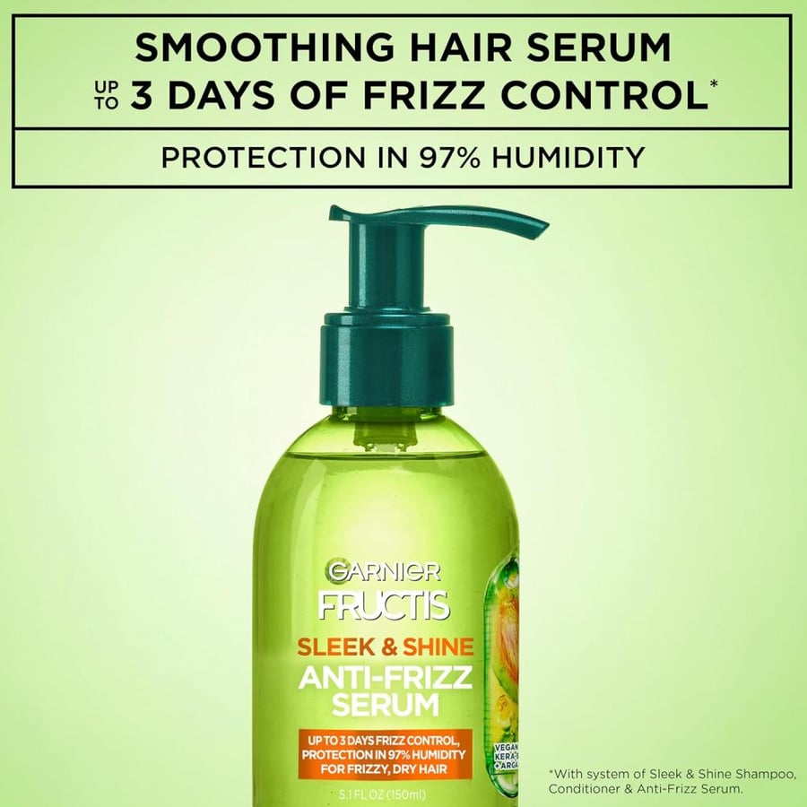 Garnier Fructis Sleek and Shine Anti-Frizz Serum, Frizzy, Dry, Unmanageable Hair, 5.1 fl; oz.