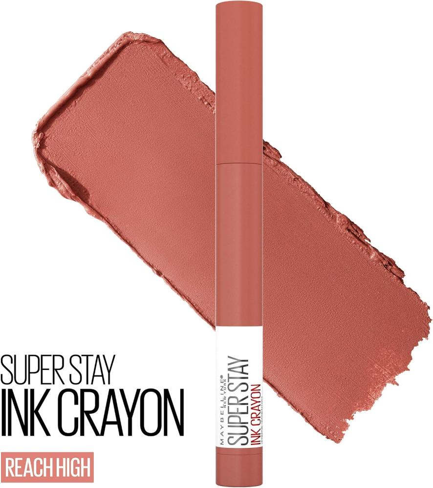 Maybelline Super Stay Ink Crayon Lipstick Makeup, Precision Tip Matte Lip Crayon with Built-in Sharpener, Longwear Up To 8Hrs, Reach High, Rosey Mauve, 1 Count