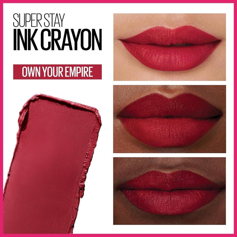 Maybelline Super Stay Ink Crayon Lipstick, Precision Tip Matte Lip Crayon with Built-in Sharpener, Longwear Up To 8Hrs, Own Your Empire, Blue Red, 0.04 oz