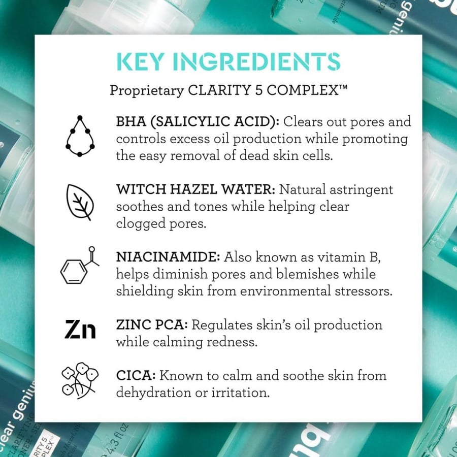 Bliss Clear Genius Clarifying Toner + Serum | Purifies Pores, Tones, Calms & Clears Skin | with Salicylic Acid, Niacinamide & Witch Hazel | Clean | Cruelty Free | Paraben Free | Vegan | 4.3 oz