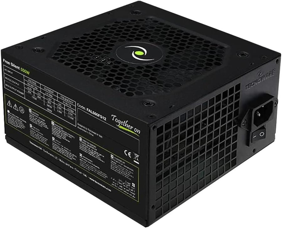 Tecnoware ATX 550W power supply for PC - Silent 12 cm fan - Connectors 2 x SATA, 1 x 24 Poles, 1 x 12V 4 + 4 Poles, 2 x Molex, 1 x Floppy