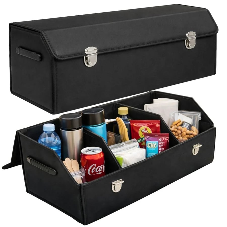 Car trunk organizer with cover, storage box organizer