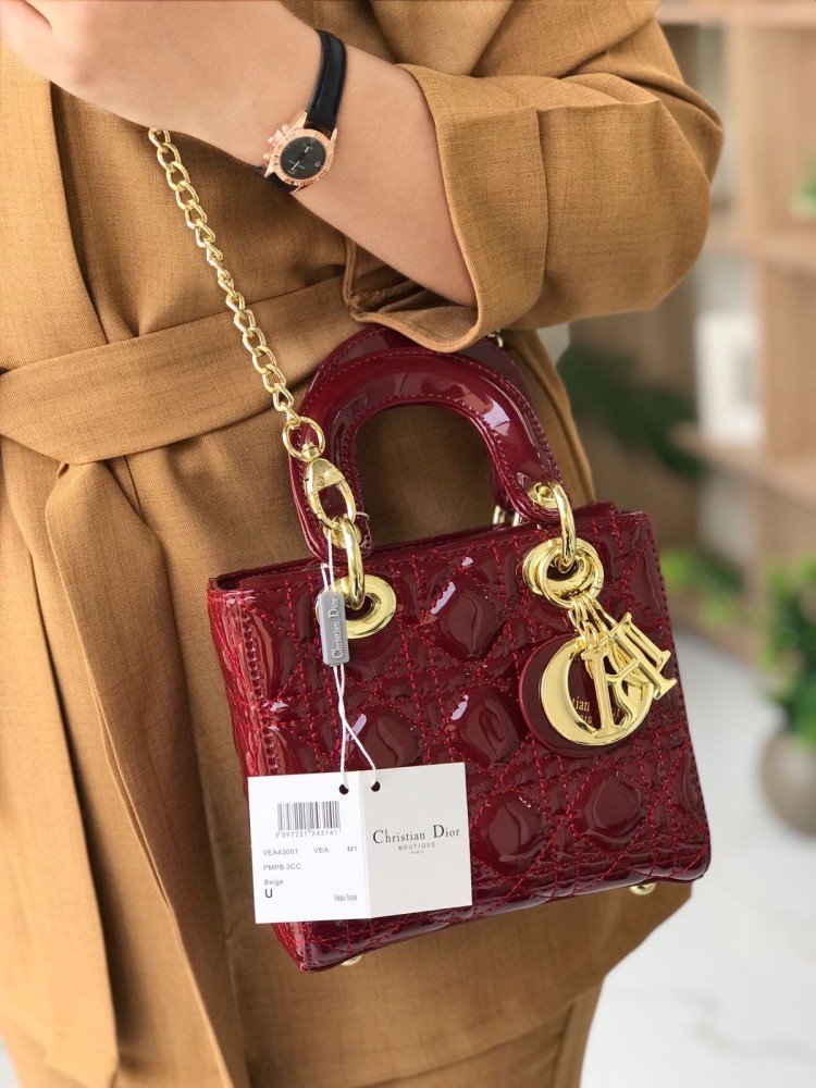 شنطة ديور _عنابي(حجم صغير) ذهبي