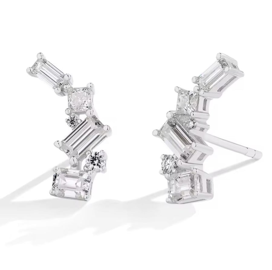 Baguette & Round Moissanite Studs