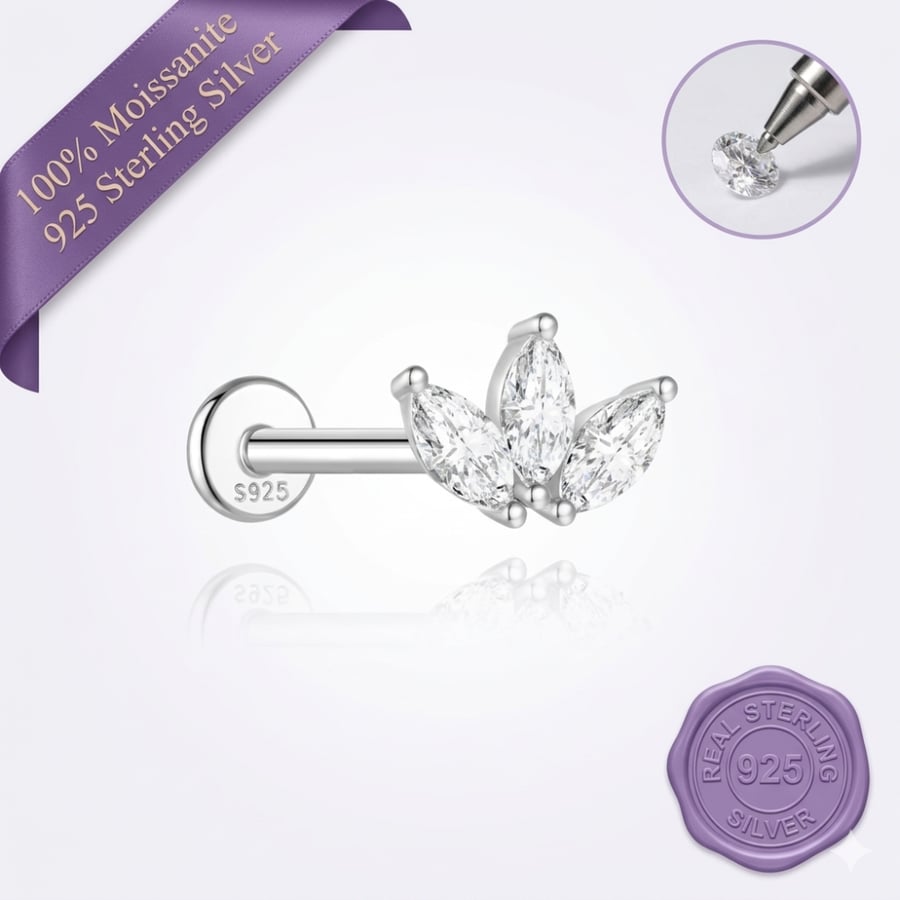 Triple Marquise Leaf Moissanite Stud