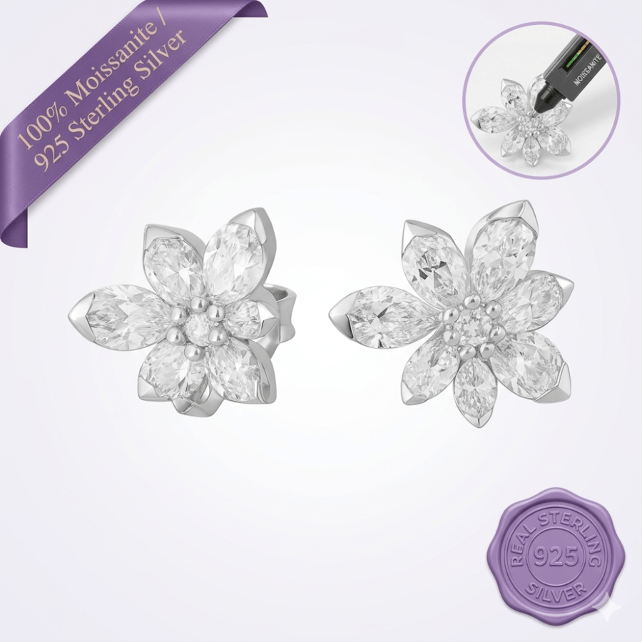 Floral Pear Cut Earrings Silver