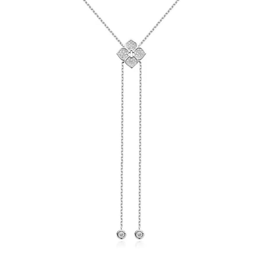 Floral Moissanite Adjustable Lariat Necklace