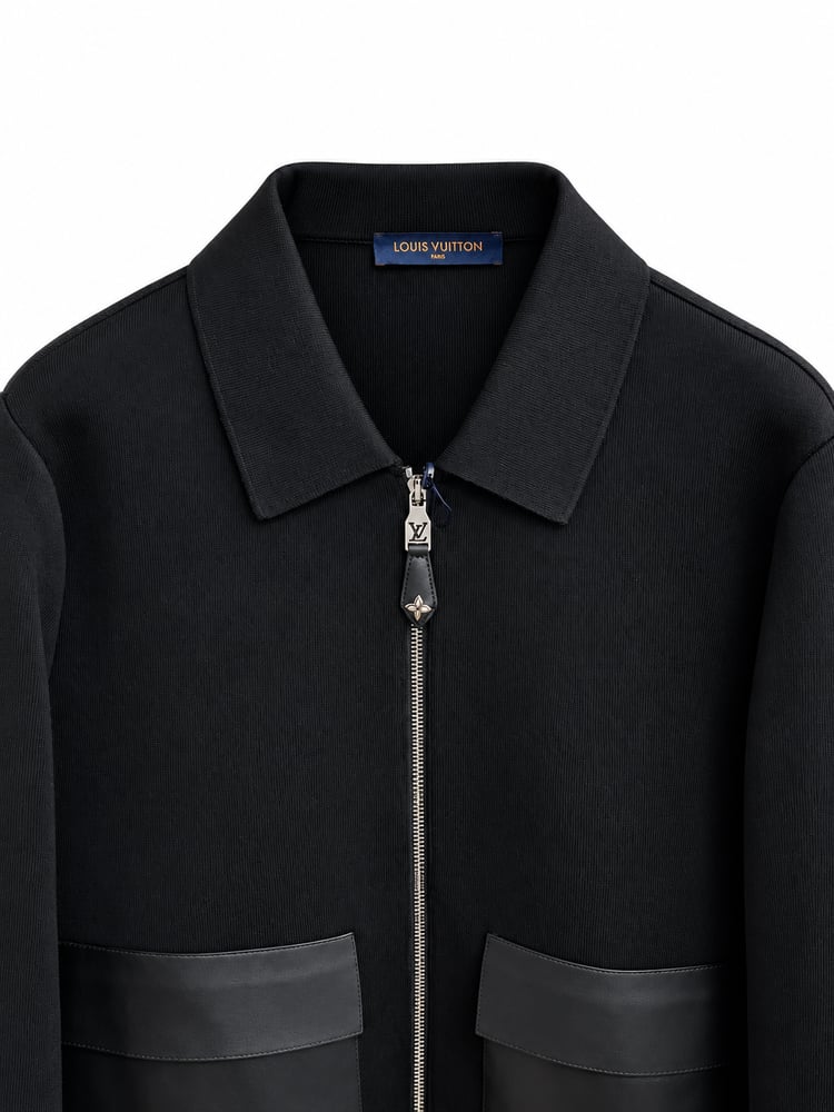 سويتر لويس فيتون رجالي أسود بسحاب وجيوب أمامية | Louis Vuitton Black Zip Jacket