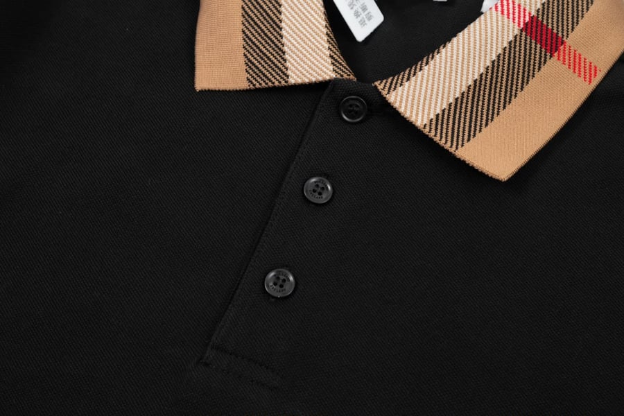 بولو رجالي أسود طويل الأكمام بياقة كاروهات بربري – Burberry Style Polo
