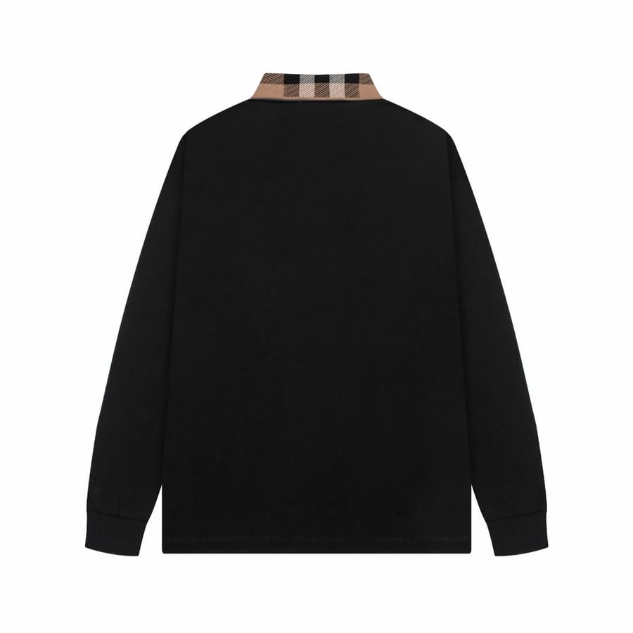 بولو رجالي أسود طويل الأكمام بياقة كاروهات بربري – Burberry Style Polo